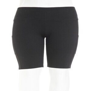 WOMEN PLUS POCKET HIGH WAIST KNIT COTTON BIKE SHORTS W/POCKETS 1X-3X BLACK